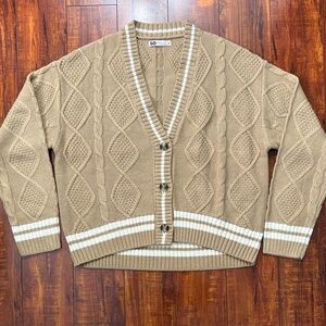 SO Women s Beige Cable Knit Cardigan